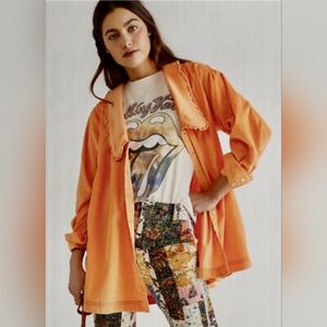 NWT Free People Charlie Cord Buttdown Top in Mango 🥭 Size Small